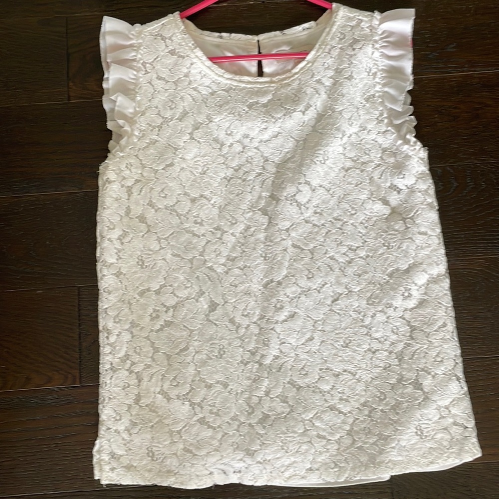 Loft White Flutter Sleeve Layered Lace Top sz M